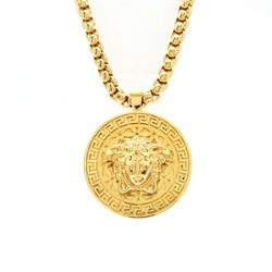 VERSACE Medusa Medallion Greca Chain Necklace Pendant GP Gold DG14703