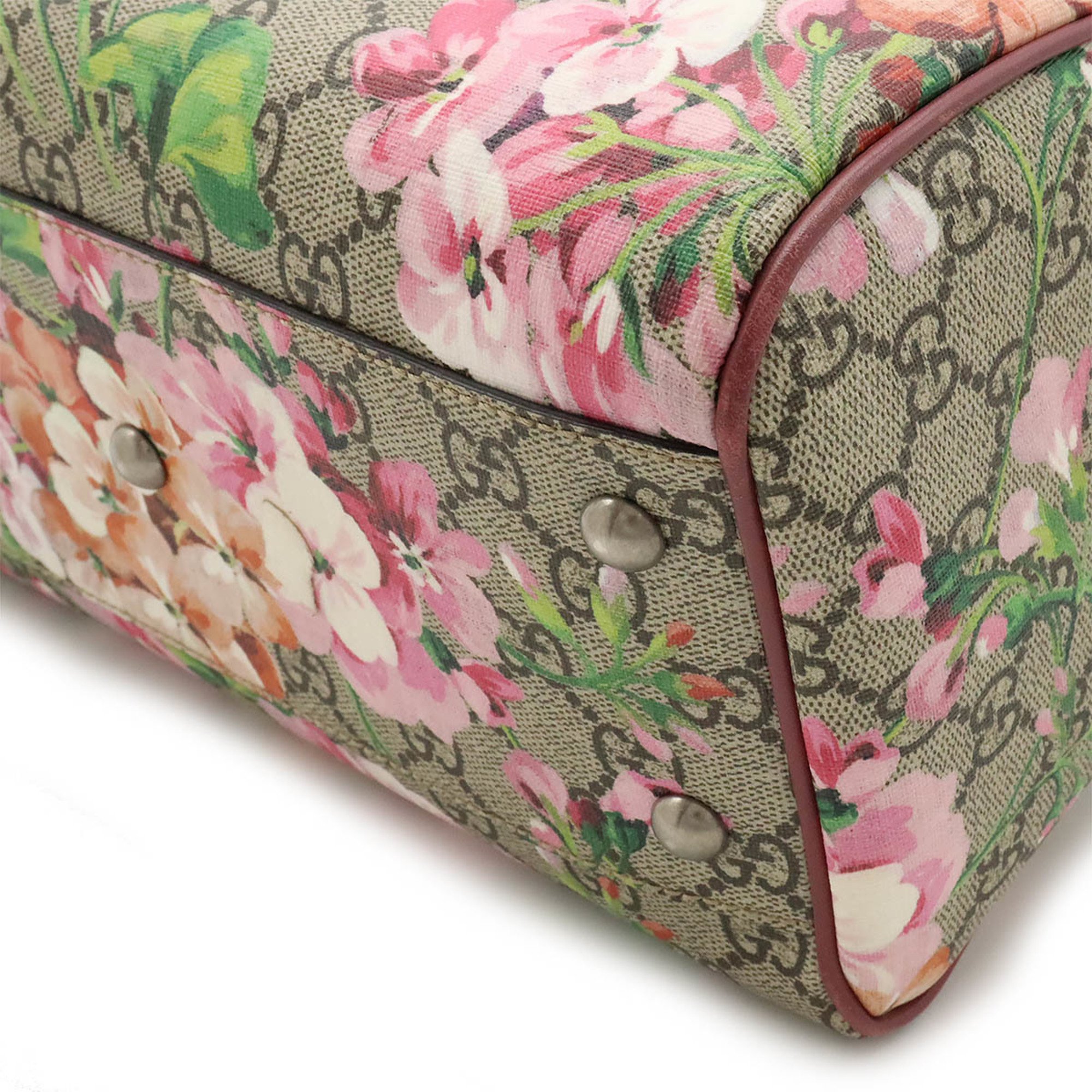 GUCCI GG Blooms Handbag Boston Bag Shoulder PVC Leather Flower Beige Pink Multi 409529
