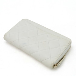 CHANEL Chanel Matelasse Coco Mark Small Zip Wallet Round Caviar Skin Leather White AP0226