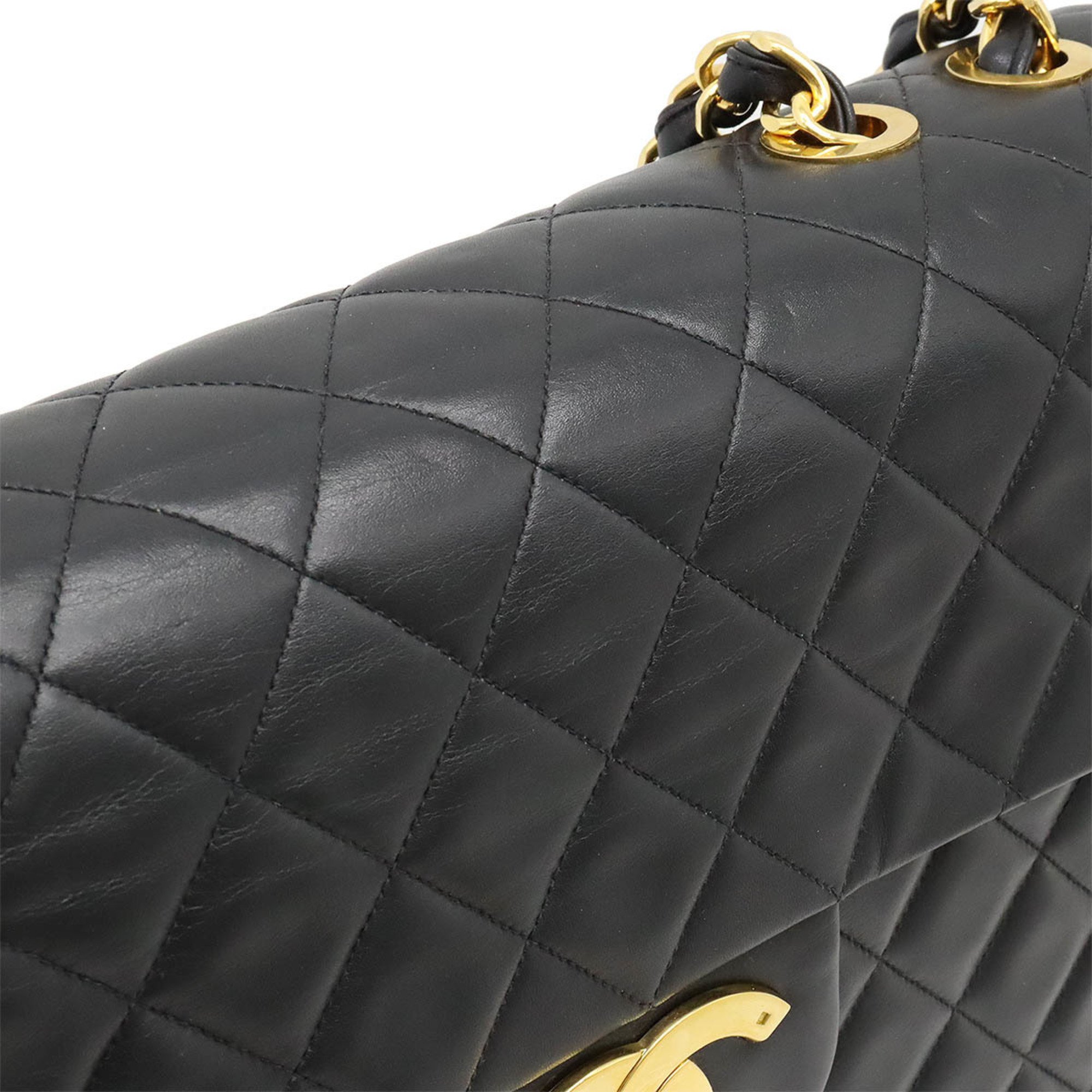 CHANEL Coco Mark Lambskin Deca Matelasse Chain Shoulder Bag W Black A01094
