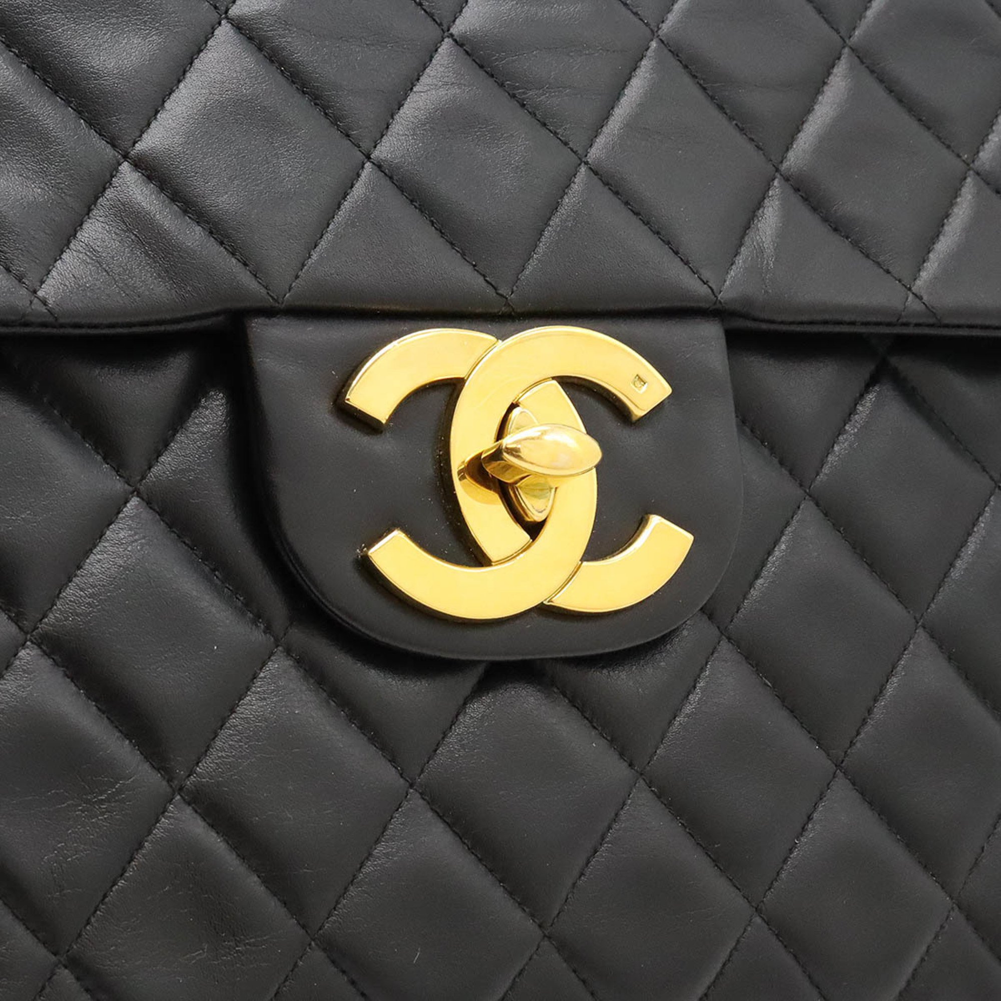 CHANEL Coco Mark Lambskin Deca Matelasse Chain Shoulder Bag W Black A01094