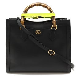 GUCCI Diana Bamboo Medium Tote Bag Handbag Shoulder Leather Black 655658