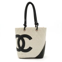 CHANEL Cambon Line Medium Tote Bag Coco Mark Soft Calfskin White Black A25167