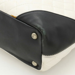 CHANEL Cambon Line Medium Tote Bag Coco Mark Soft Calfskin White Black A25167