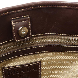 PRADA Prada Jacquard Tote Bag Shoulder Canvas Leather Khaki Beige Dark Brown BR3414