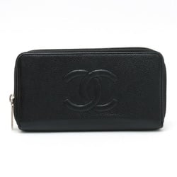 CHANEL Coco Mark Round Long Wallet Caviar Skin Leather Black A50071