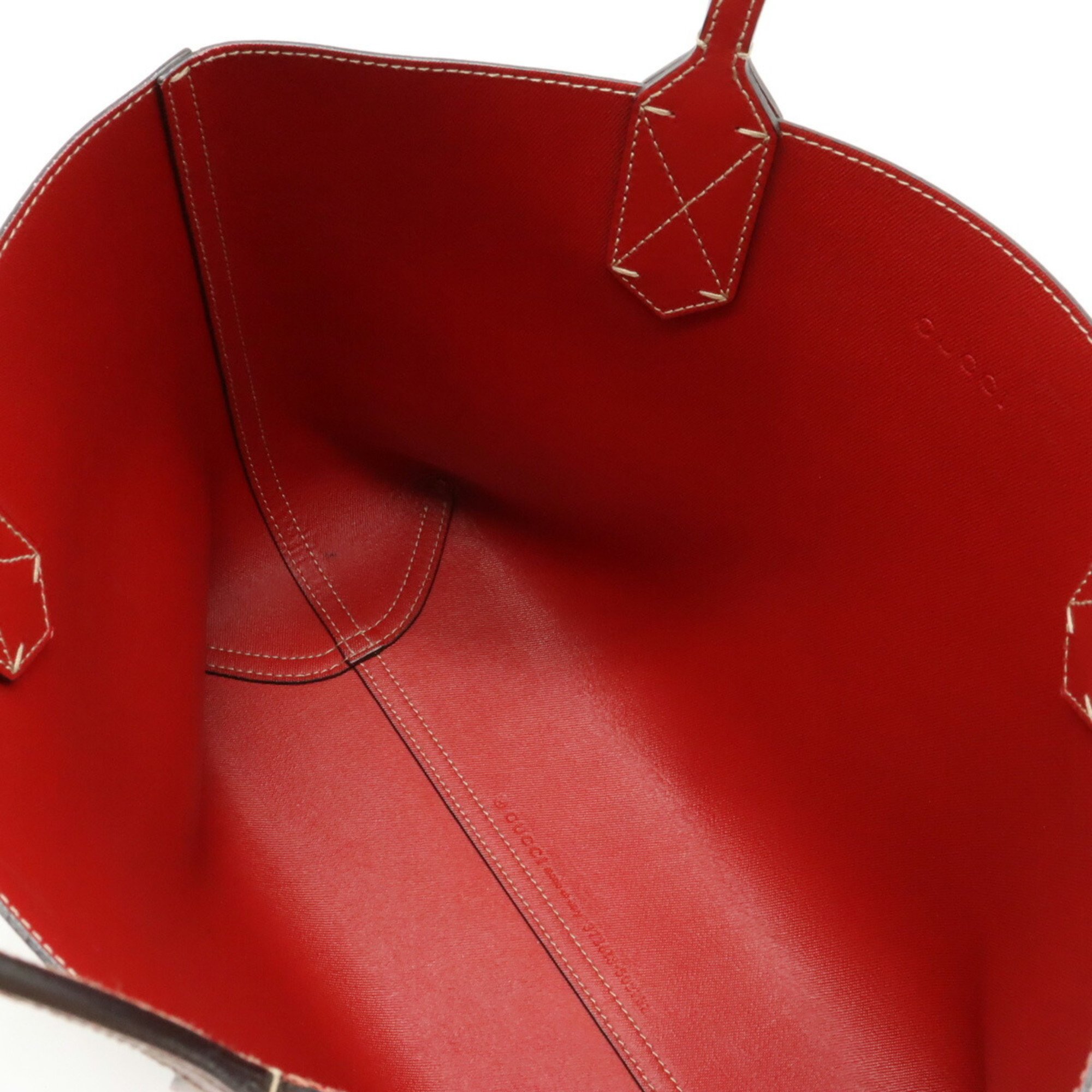 GUCCI GG Supreme Tote Bag Shoulder Reversible PVC Leather Beige Red 372618