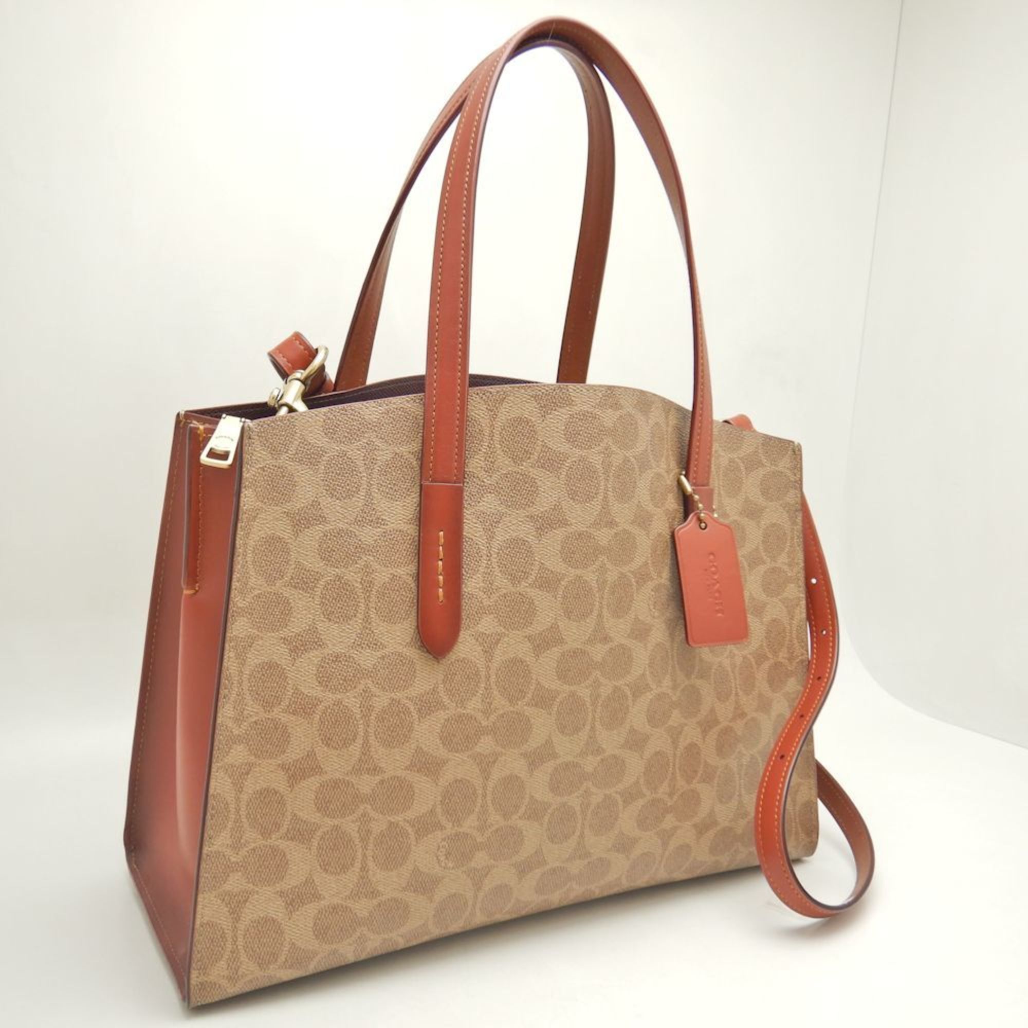 COACH Charlie Carryall 31210 Tote Bag x Leather Beige Brown 251824