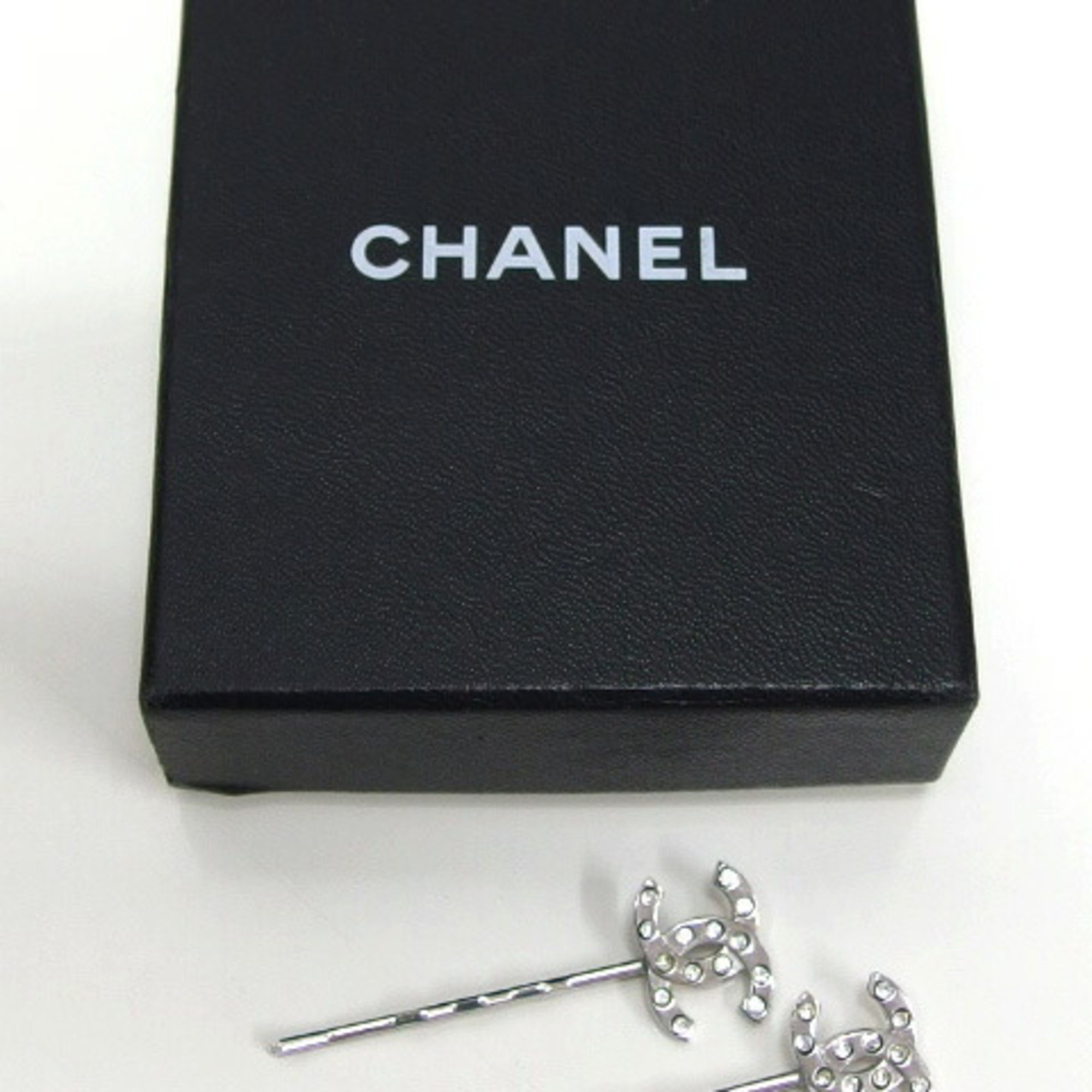 Chanel Hairpins, Set of 2, Coco Mark, Rhinestone, Silver