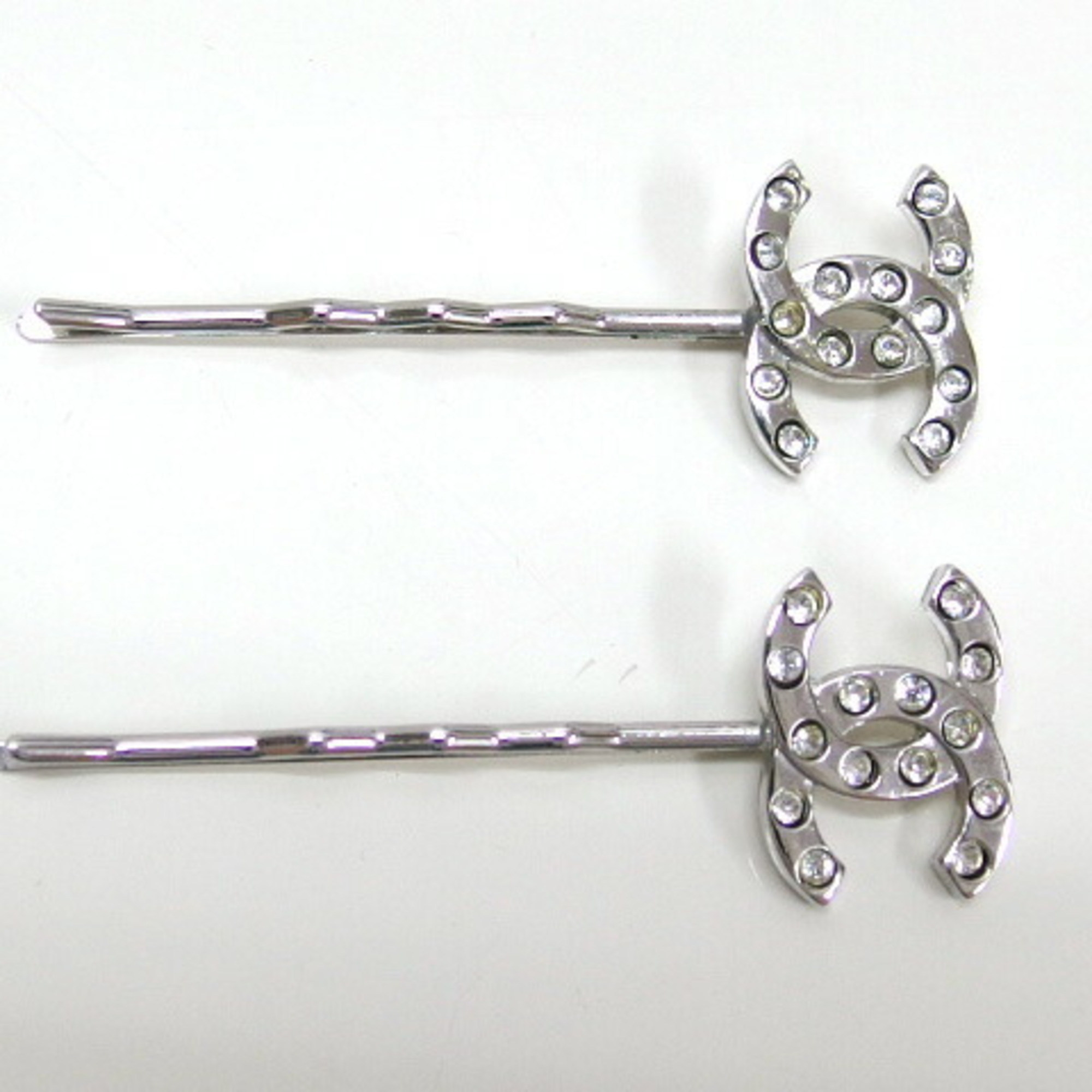 Chanel Hairpins, Set of 2, Coco Mark, Rhinestone, Silver