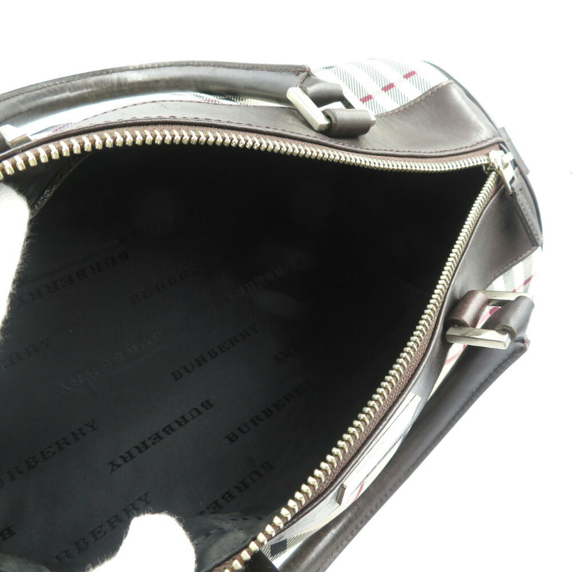 Burberry Nova Check Nylon Canvas Leather Beige Brown Handbag Boston 0211BURBERRY