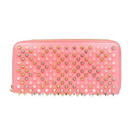 Christian Louboutin Leather Studs Pink Round Long Wallet 0215Christian