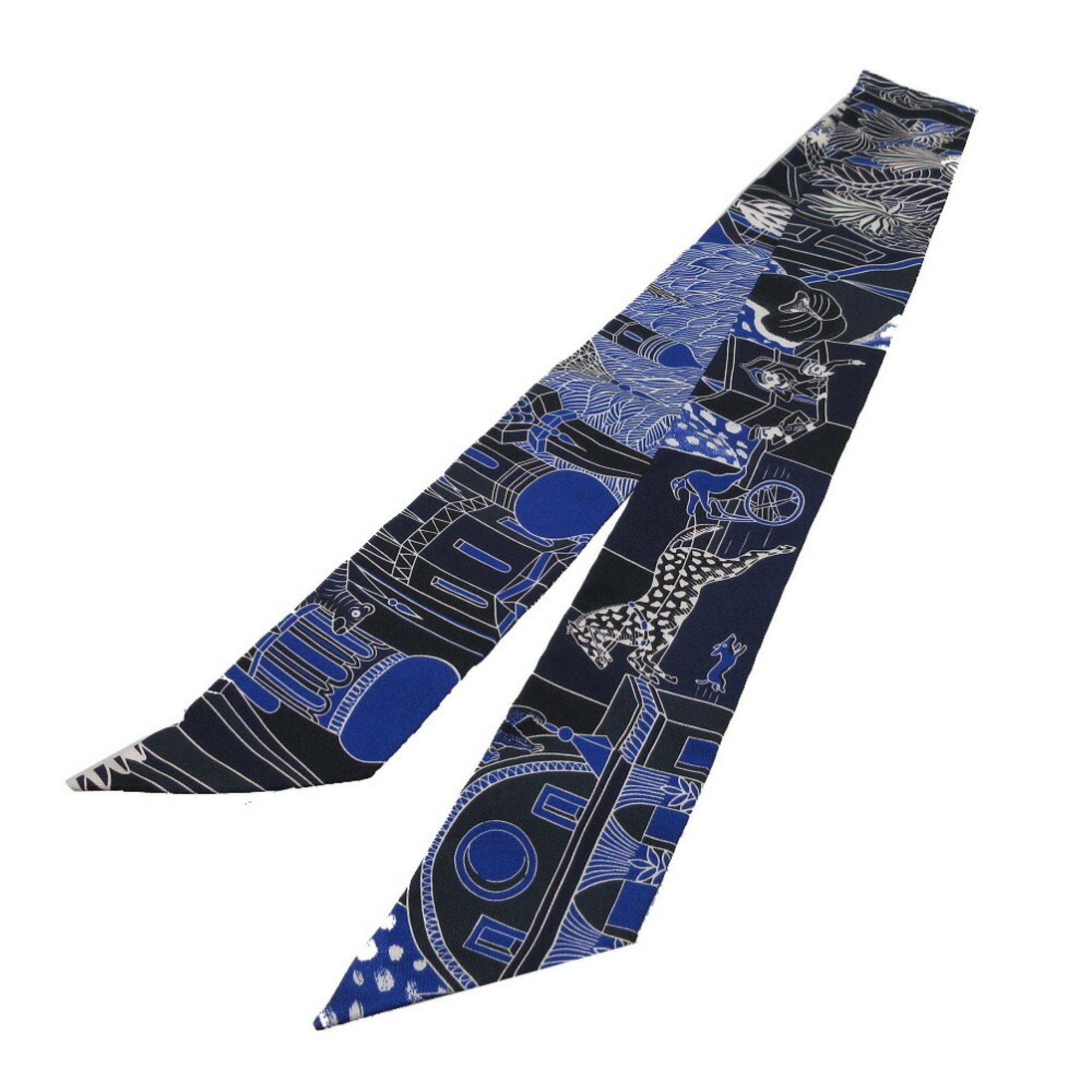 Hermes Twilly Animapolis Scarf Muffler Silk Blue Roy HERMES