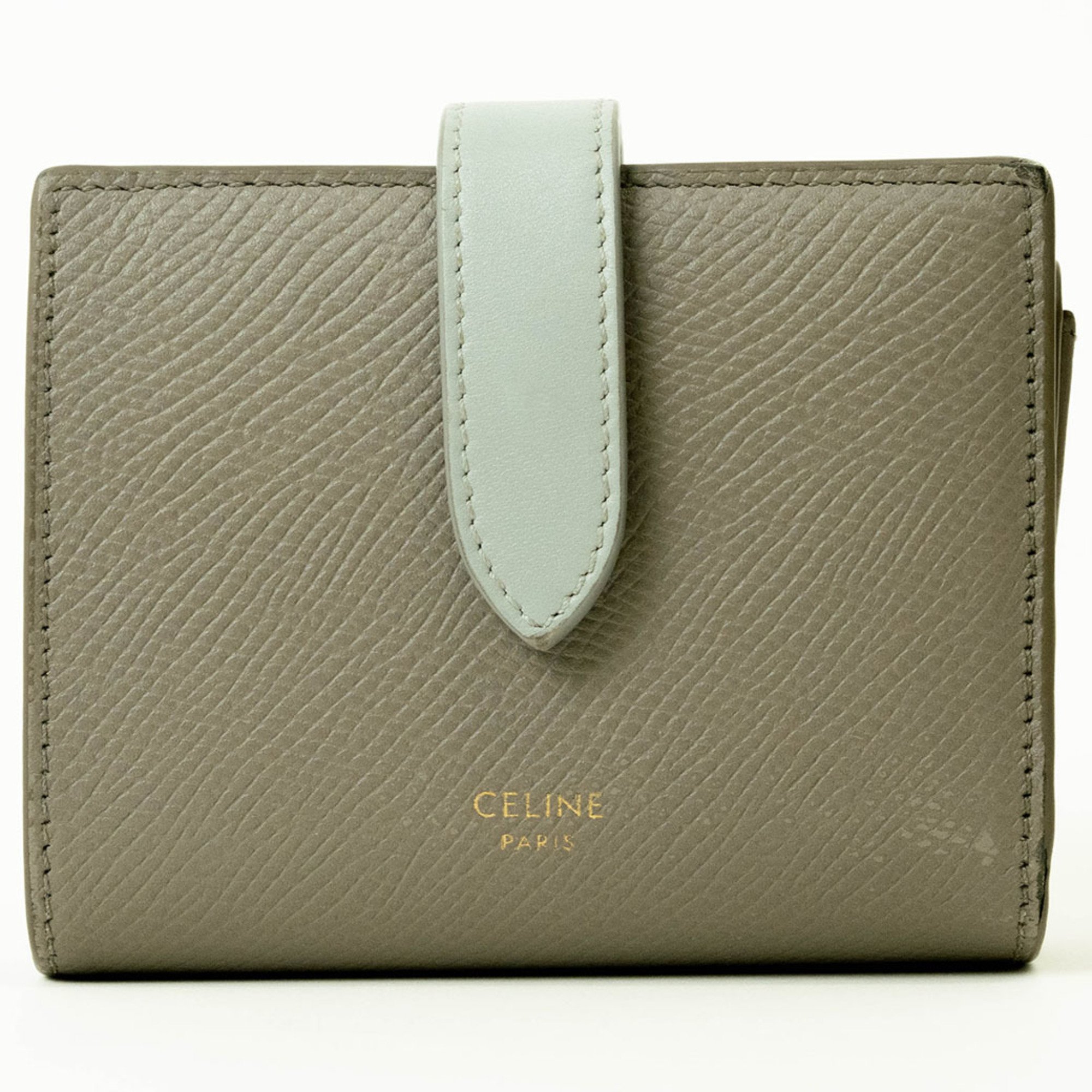 Celine Small Strap Wallet Bi-Color Bi-Fold Pebble Mineral 10H263BRU Women's CELINE