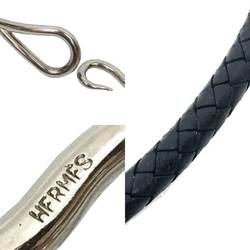 HERMES Jumbo Choker Bracelet Leather Intrecciato Tresse 37cm Men's Women's Black x aq10105