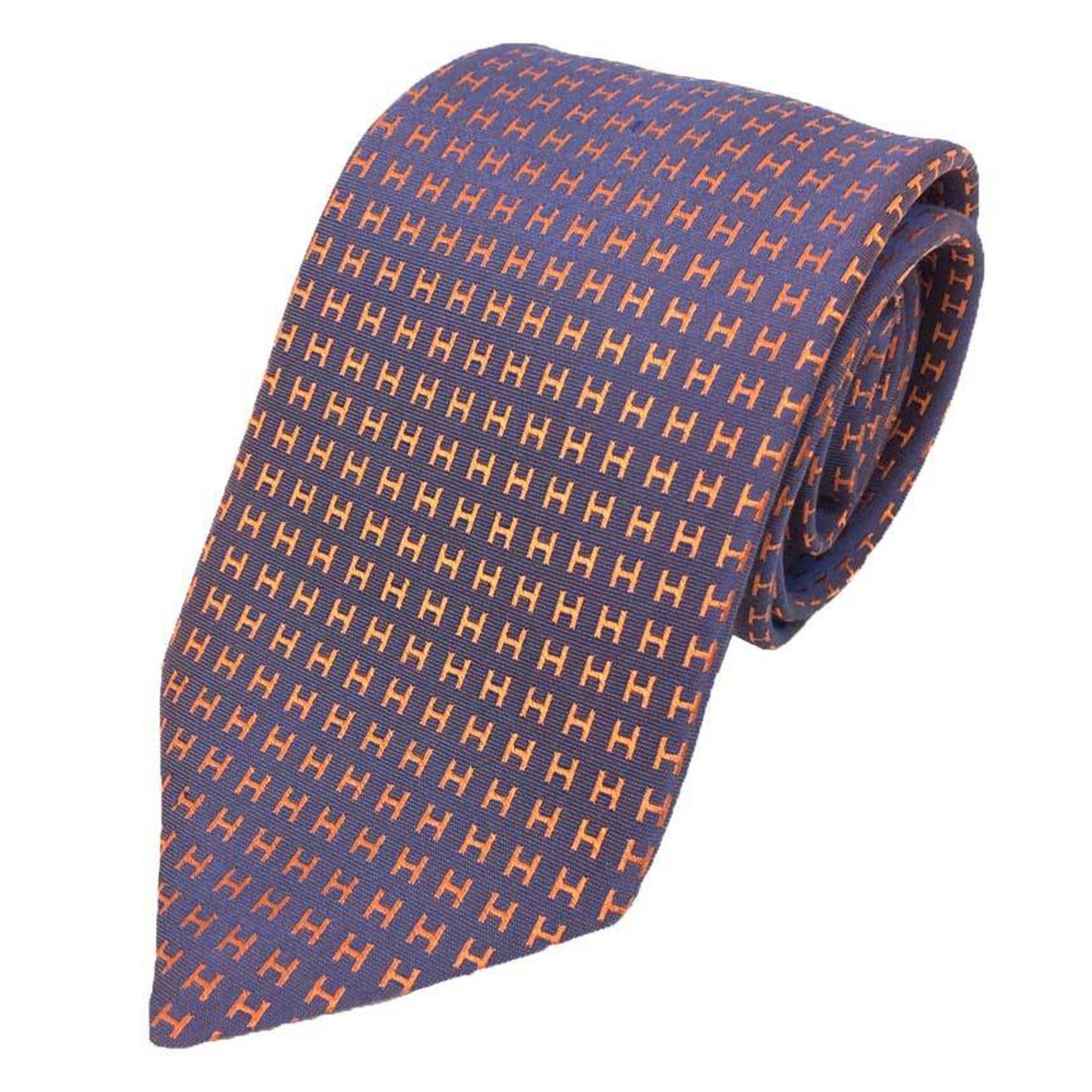 HERMES Tie H Pattern FACONNEE BICOLORE 038188T-10 VIOLET/ORANGE Silk Men's aq10065 10013480