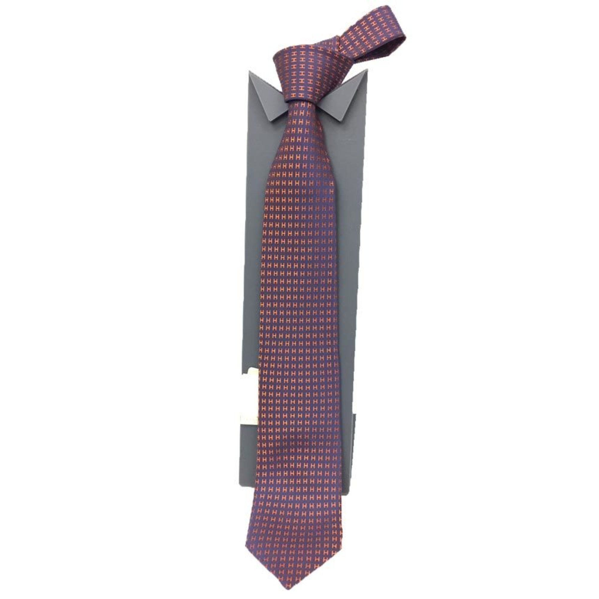 HERMES Tie H Pattern FACONNEE BICOLORE 038188T-10 VIOLET/ORANGE Silk Men's aq10065 10013480