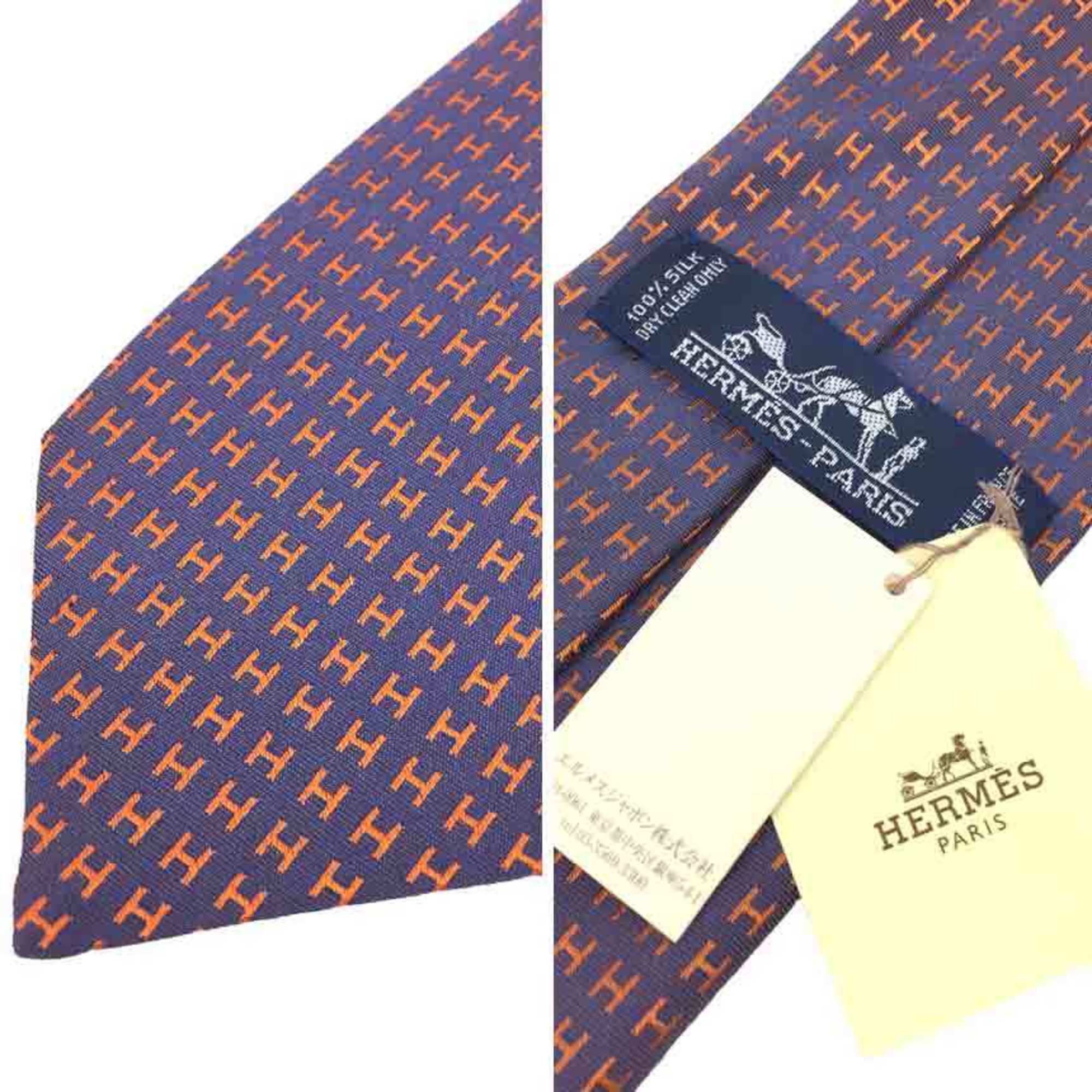 HERMES Tie H Pattern FACONNEE BICOLORE 038188T-10 VIOLET/ORANGE Silk Men's aq10065 10013480