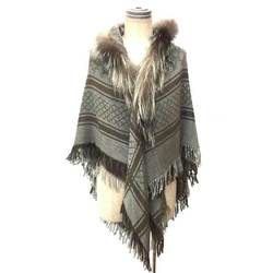 GUCCI Gucci GG pattern WG Diamante stole shawl fox fur wool silk brown x gray aq9974 10006900