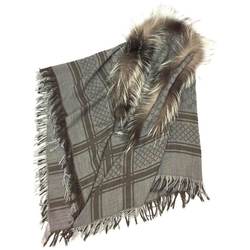 GUCCI Gucci GG pattern WG Diamante stole shawl fox fur wool silk brown x gray aq9974 10006900