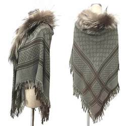 GUCCI Gucci GG pattern WG Diamante stole shawl fox fur wool silk brown x gray aq9974 10006900