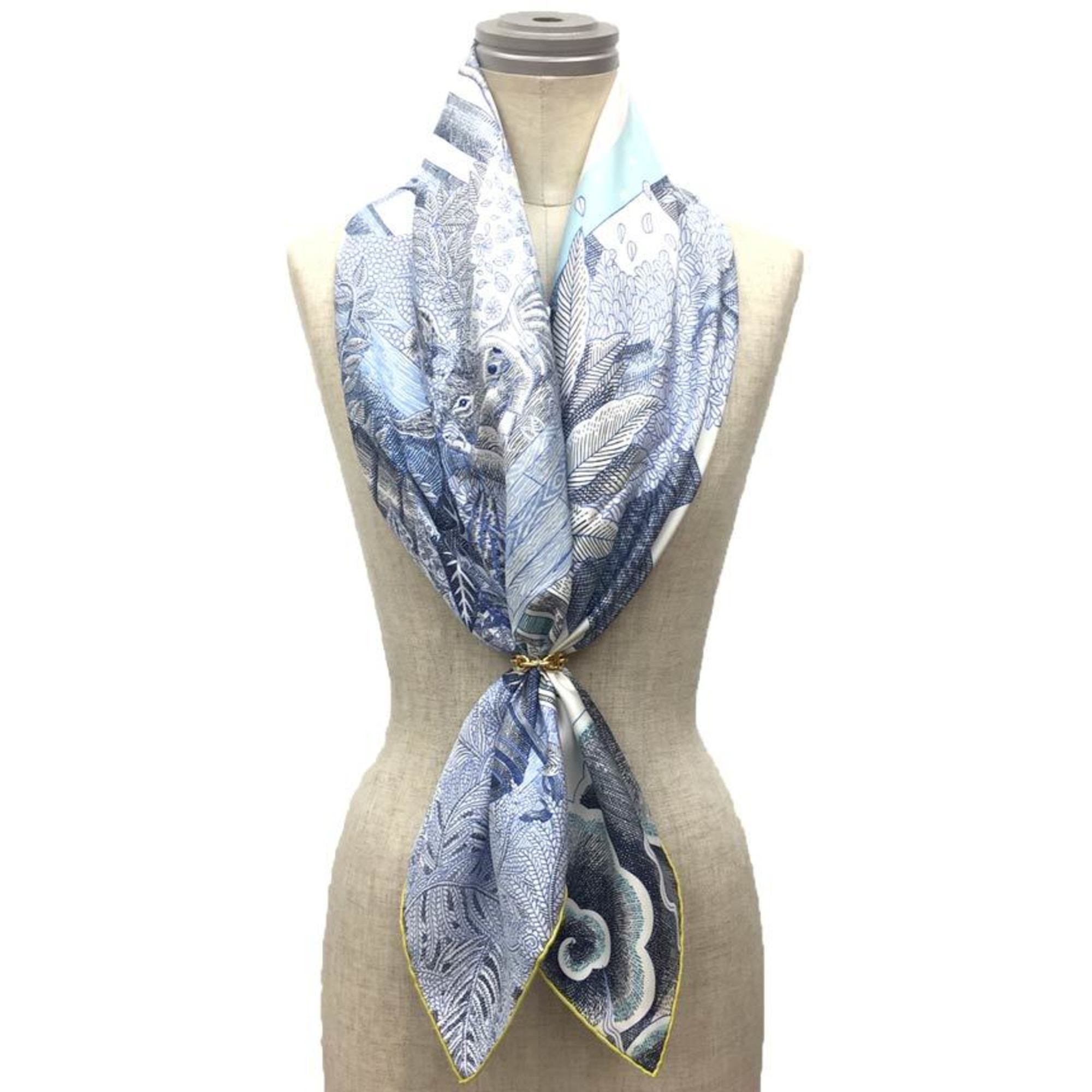 HERMES Scarf Muffler Carré 90 Act III Scene I La Clairiere 3, 1, In the Forest Glade H003228S Moon Shakespeare 100% Silk Blue GR/BLANC/BLEU JEAN aq10143 10013839