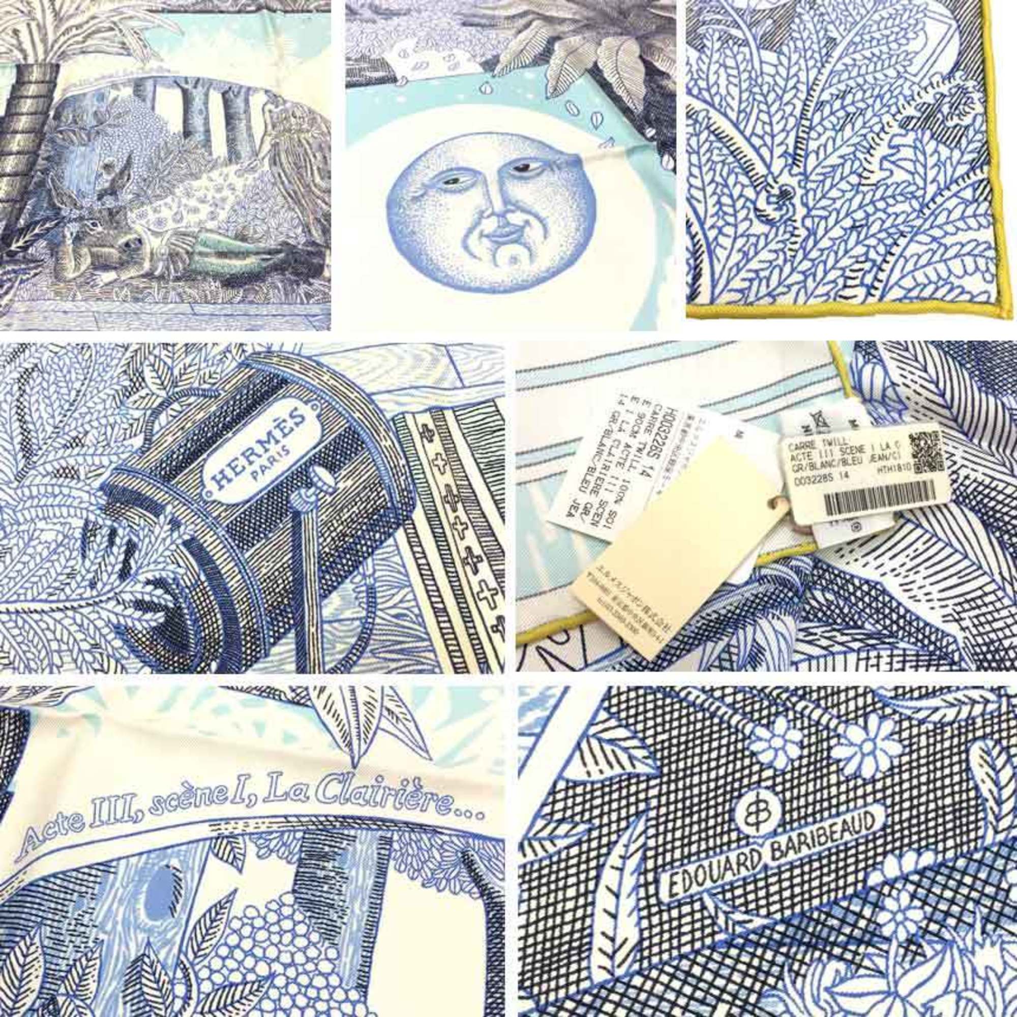 HERMES Scarf Muffler Carré 90 Act III Scene I La Clairiere 3, 1, In the Forest Glade H003228S Moon Shakespeare 100% Silk Blue GR/BLANC/BLEU JEAN aq10143 10013839
