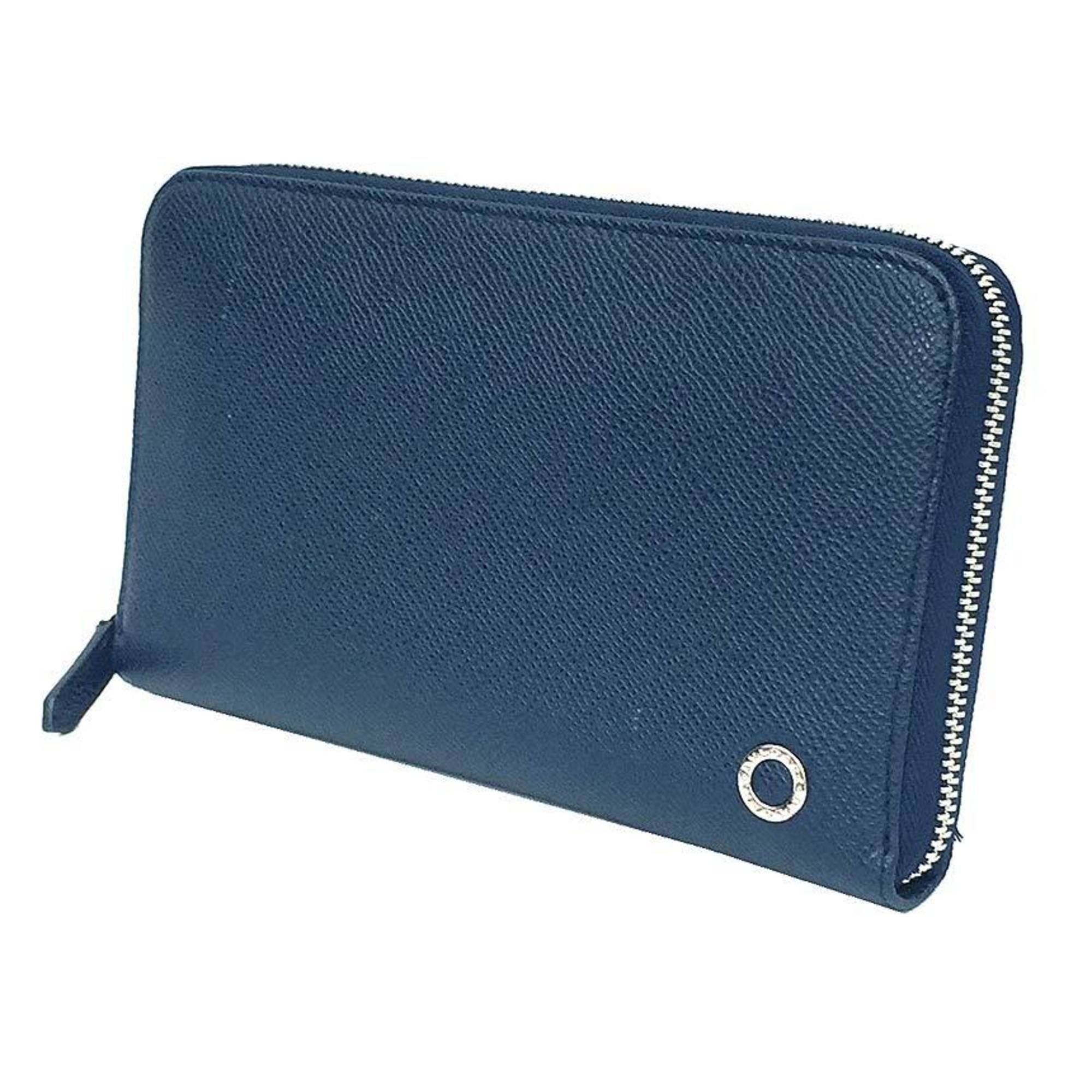 BVLGARI MAN Round Long Wallet 284231 Wallets Zip Around Bvlgari Man Grain Leather Navy Men's aq9976 10013724