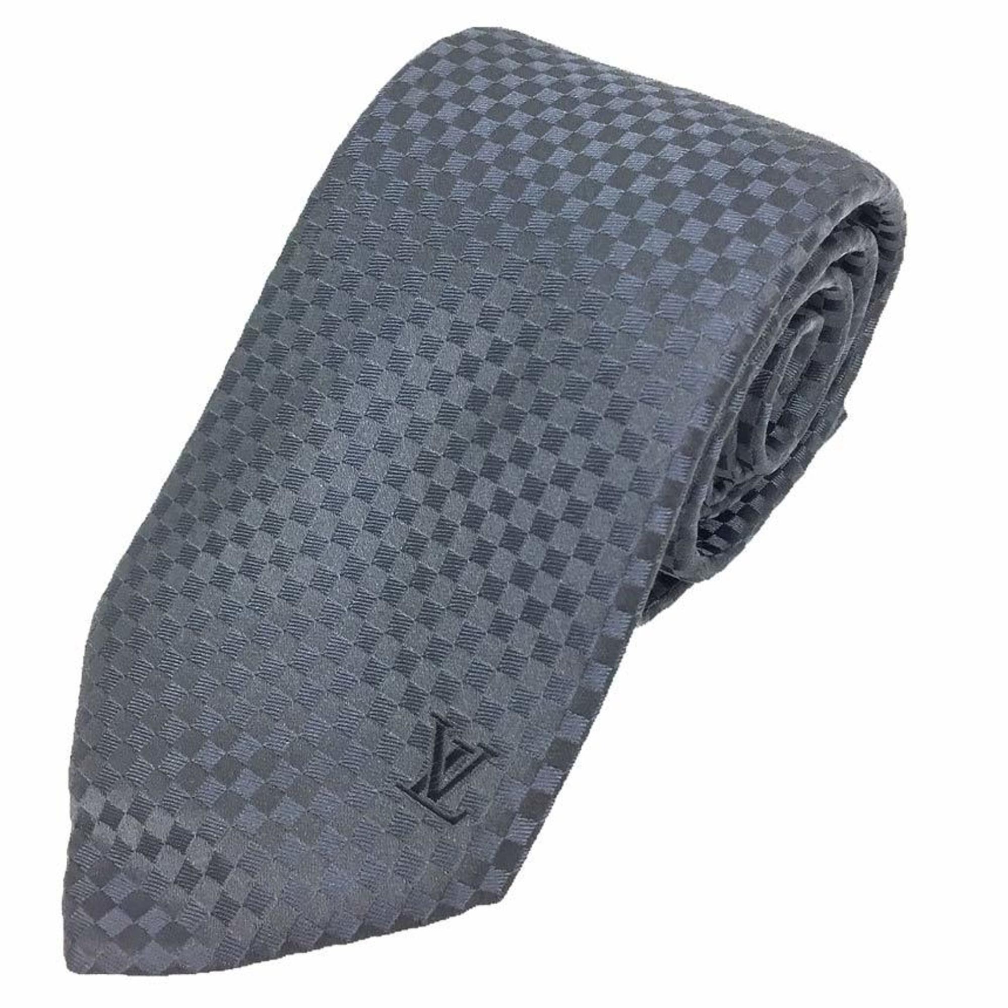 LOUIS VUITTON Louis Vuitton Cravate Petit Damier Tie Grey 100% Silk Men's aq10125