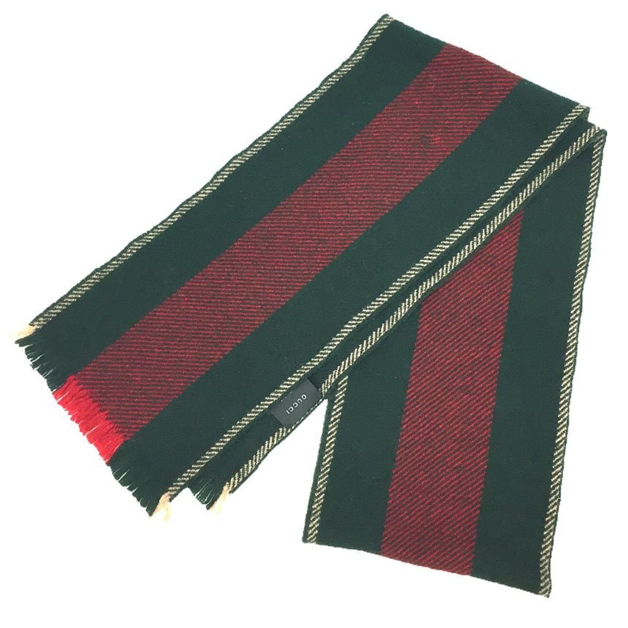 GUCCI Gucci Scarf Sherry Line Wool Green x Red Beige aq10135 10013187