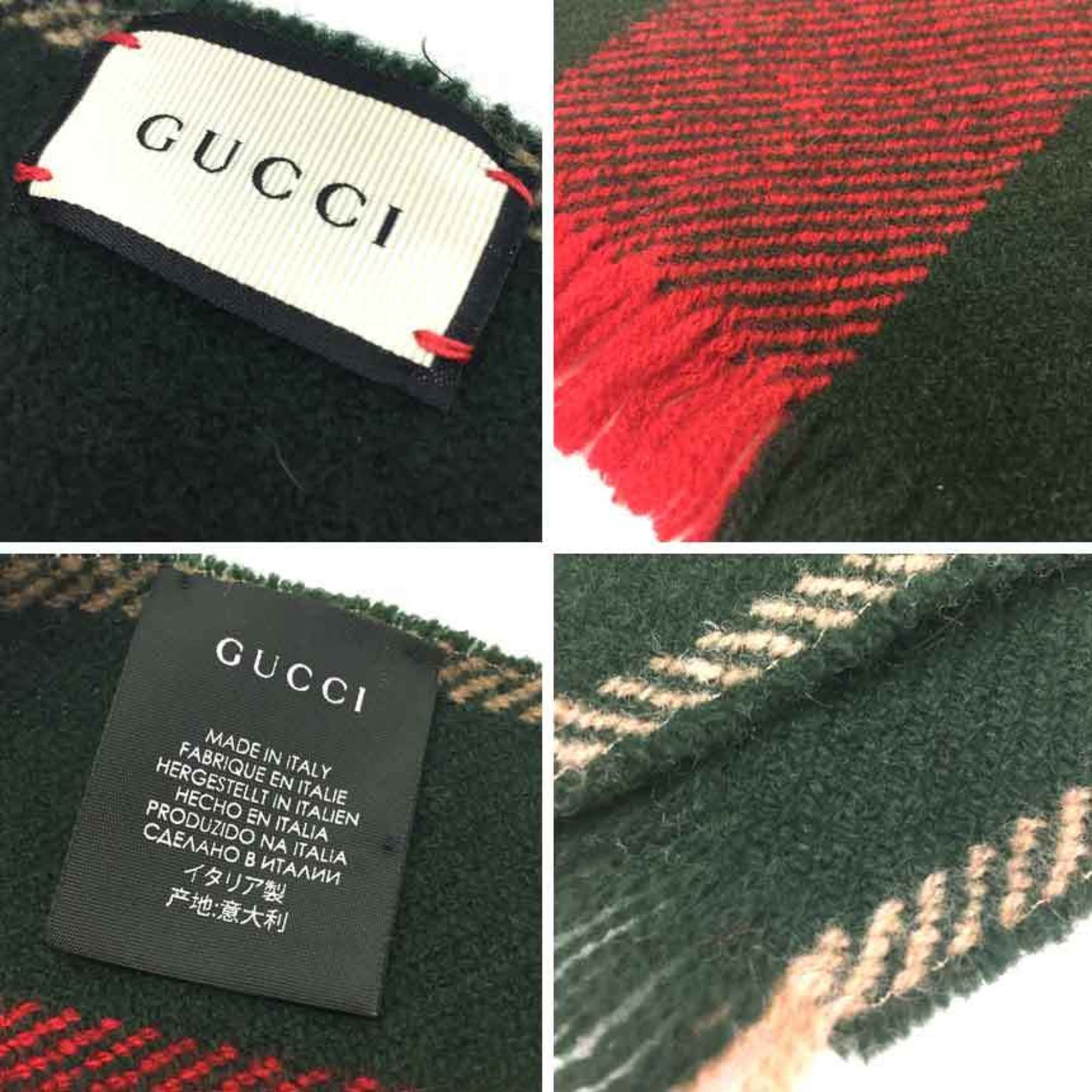 GUCCI Gucci Scarf Sherry Line Wool Green x Red Beige aq10135 10013187