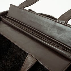 LOEWE Rabbit Fur Handbag, Trapezoid, Real Fur, Dark Brown, Women's,