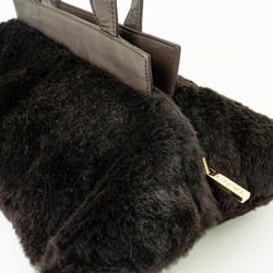 LOEWE Rabbit Fur Handbag, Trapezoid, Real Fur, Dark Brown, Women's,