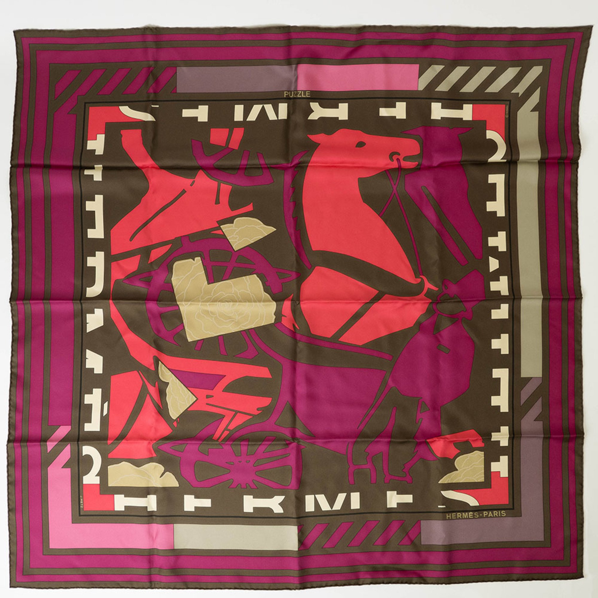 Hermes Carre 90 Puzzle Scarf Muffler Purple Women's HERMES