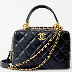 Chanel Matelasse Bowling Bag Handbag Lambskin AS4202 Black Women's Shoulder CHANEL