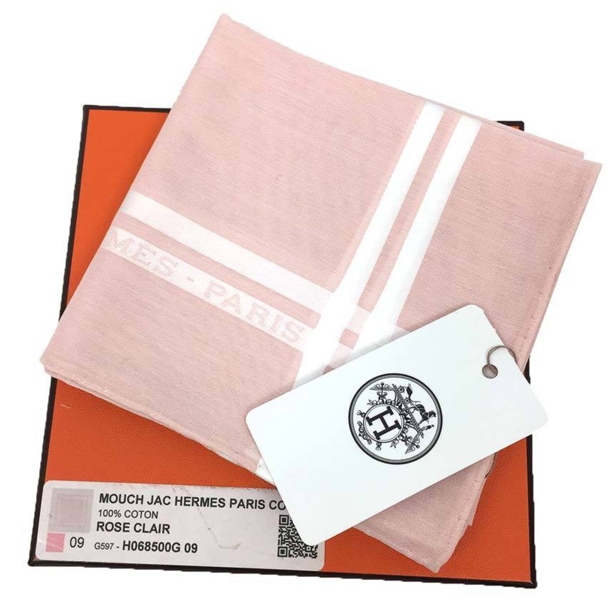 HERMES handkerchief MOUCH JACHERMES PARIS 100% cotton ROSE CLAIR pink H068500G 09 pocket square neckerchief bandana aq10032