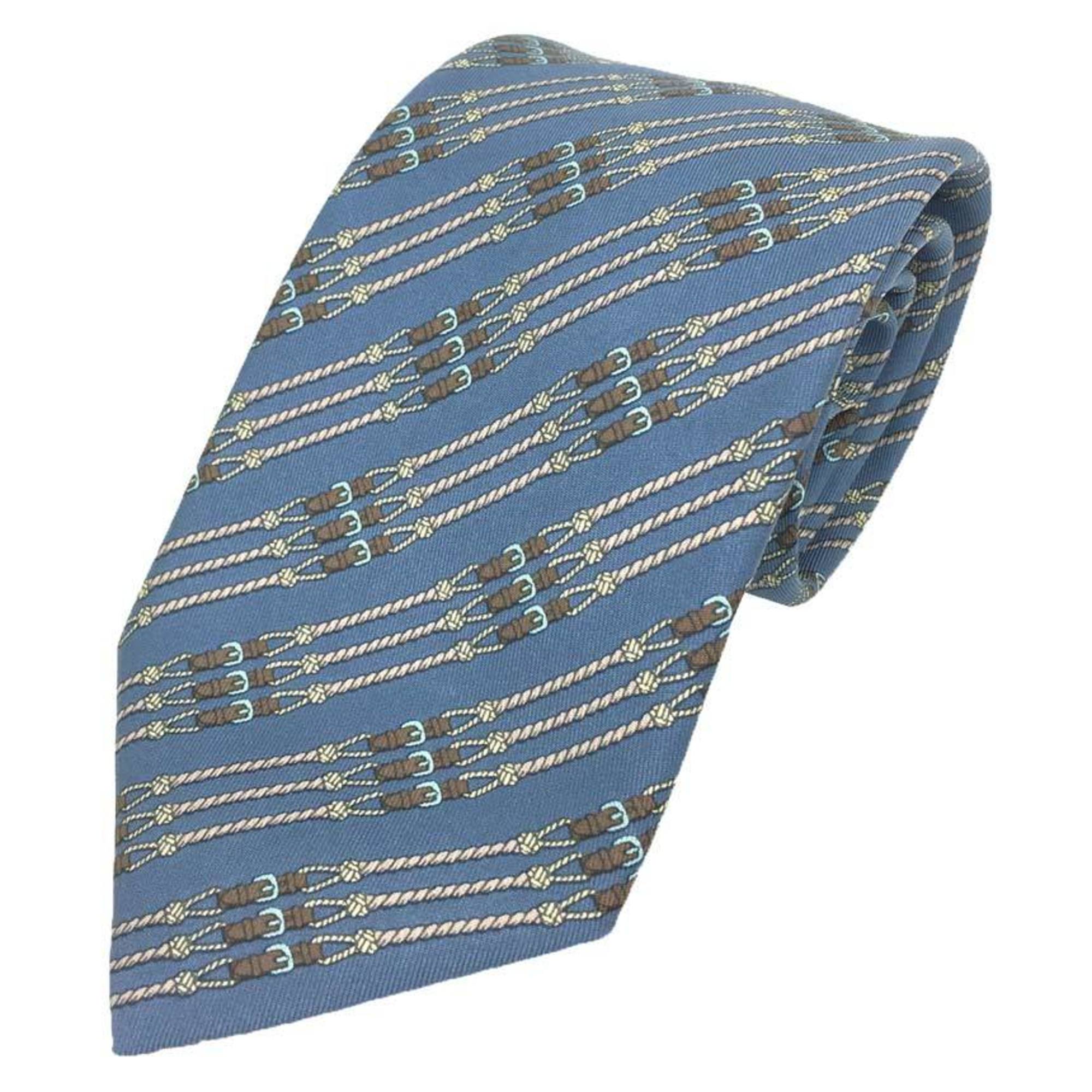 HERMES tie, blue, horse harness pattern, silk, for men, aq10129 10013480