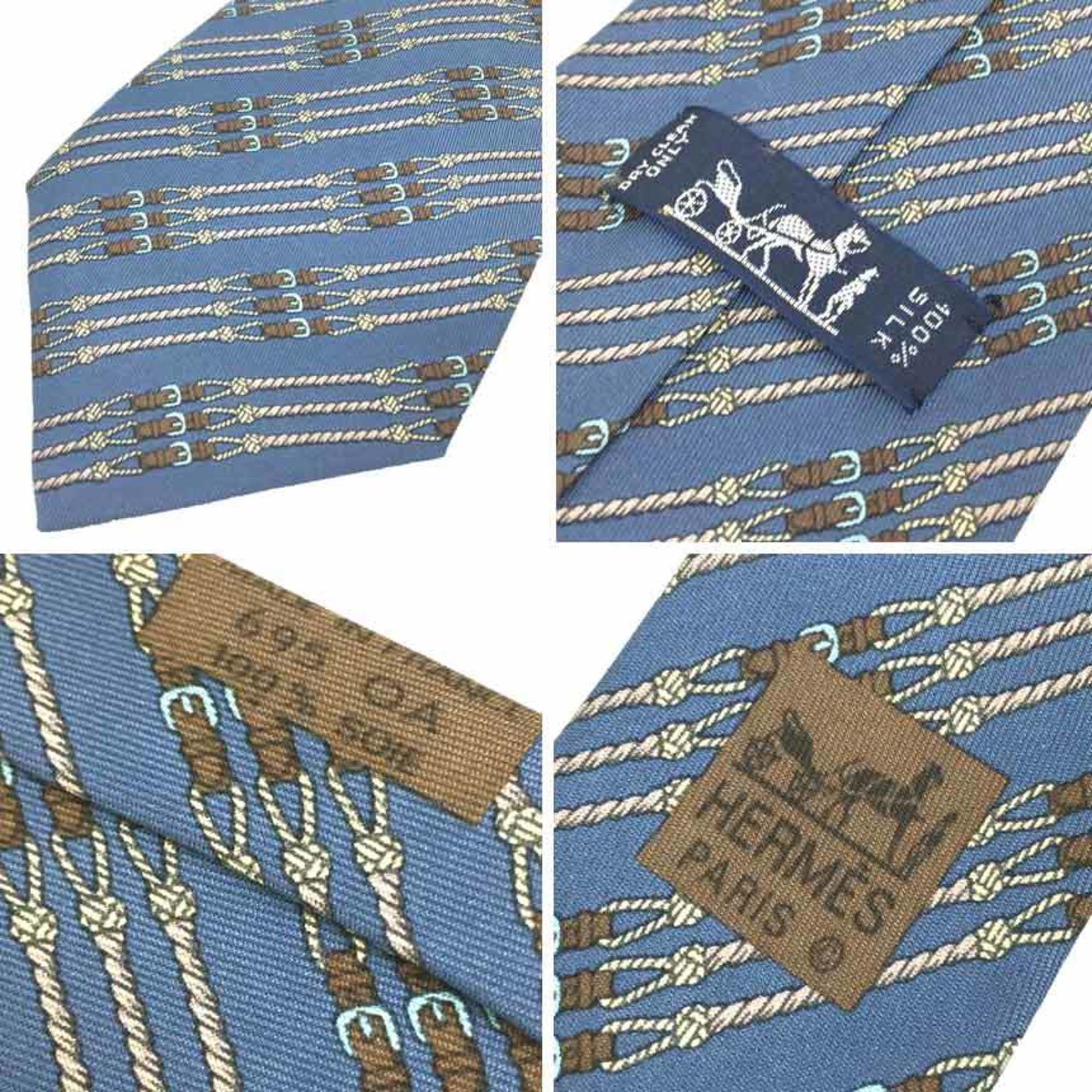 HERMES tie, blue, horse harness pattern, silk, for men, aq10129 10013480