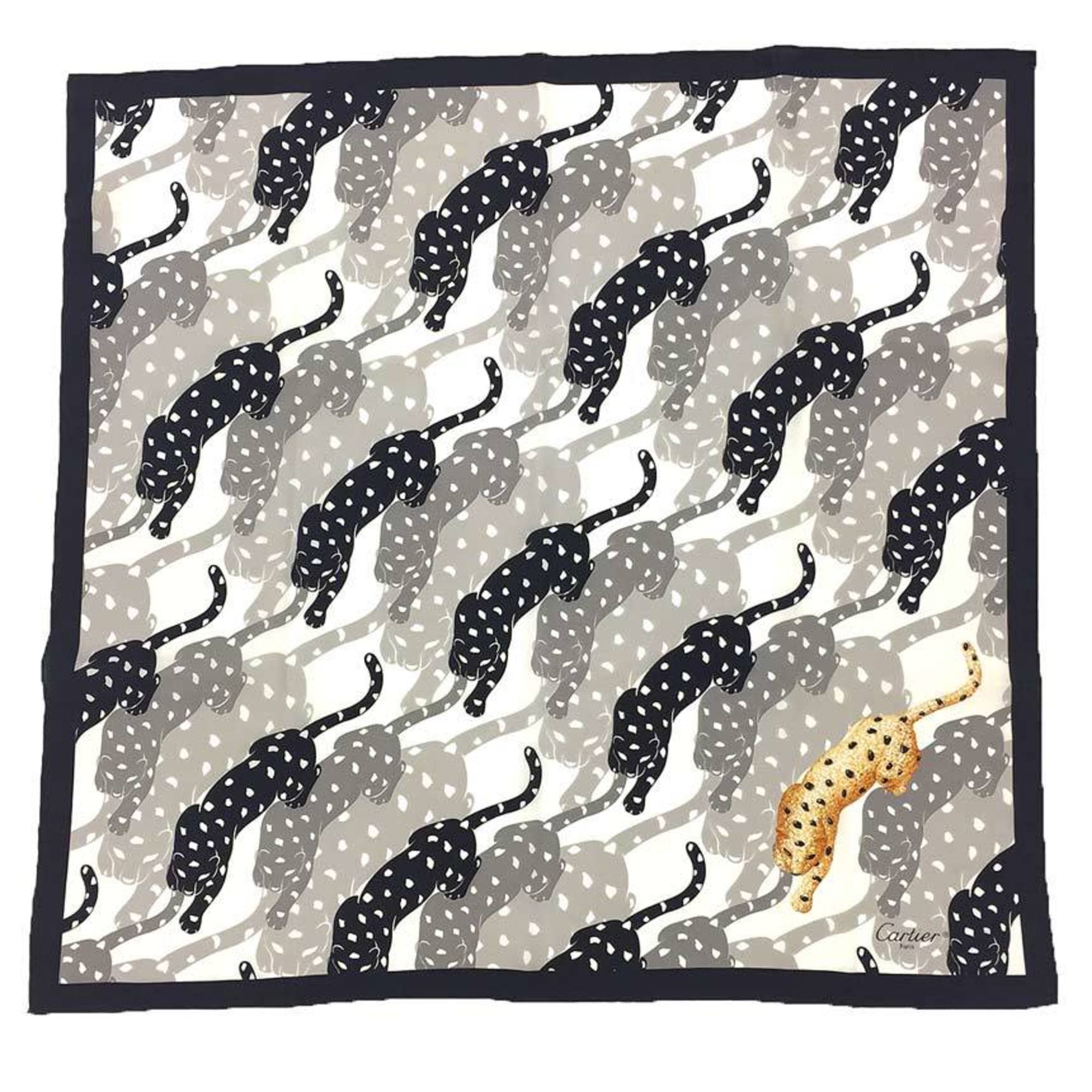 Cartier Silk Chiffon Scarf Muffler Panther Neckerchief Men's Women's aq10101 10010544