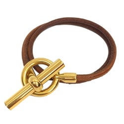 HERMES Grennan choker double bracelet leather brown x gold long aq10055