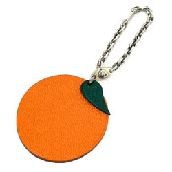HERMES Orange Key Ring Charm Chain Holder Leather Fruit HERMESaq10073