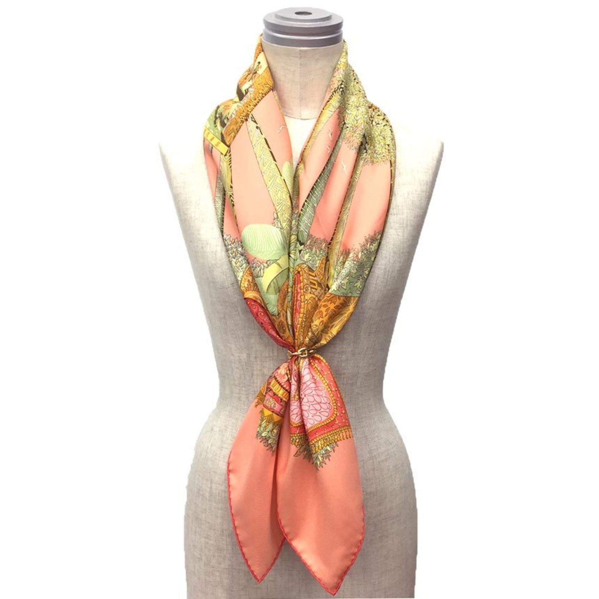 HERMES Scarf Muffler Carre 90 OMBRES ET LUMIERES Shadow and Light Coral Orange 100% Silk aq10112