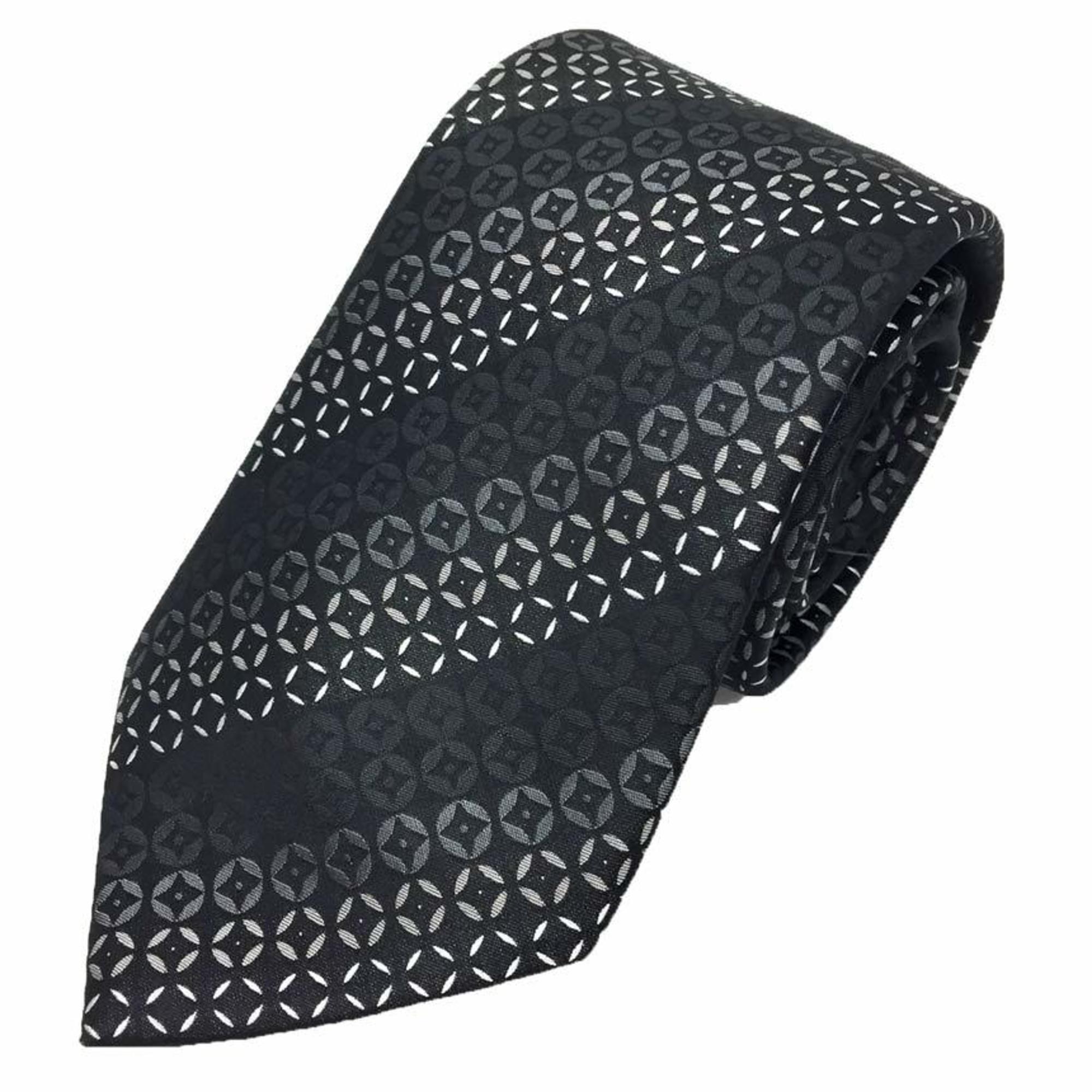 LOUIS VUITTON Monogram Star Tie Black 100% Silk Men's aq10123 10014203