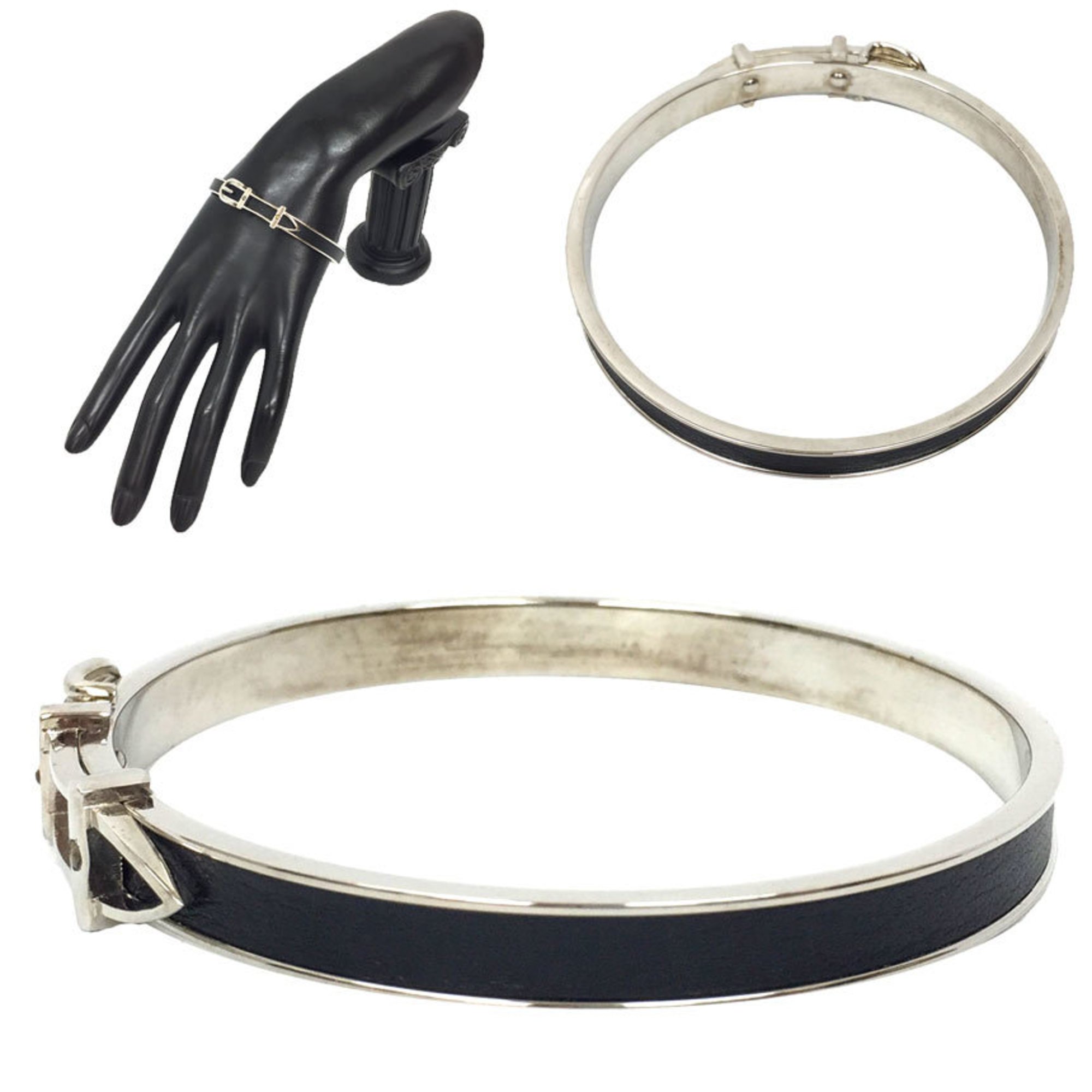 HERMES Belt motif bangle bracelet black x silver aq9982