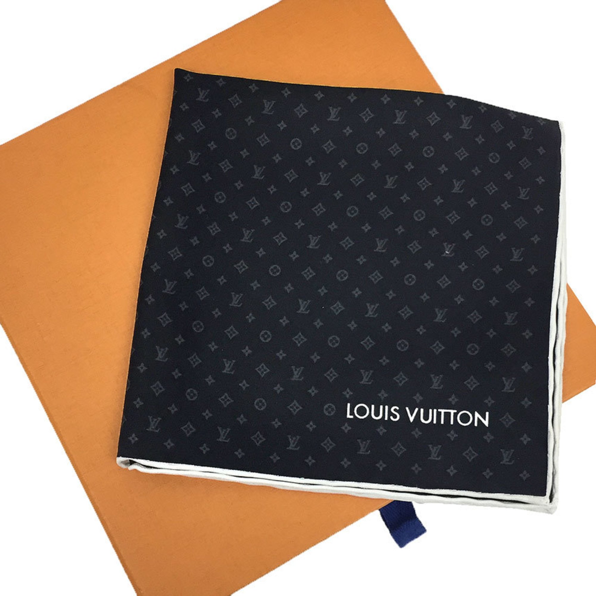 LOUIS VUITTON Louis Vuitton Monogram Scarf Muffler Pocket Square MR0139 Neckerchief Petite Black 100% Silk aq10075