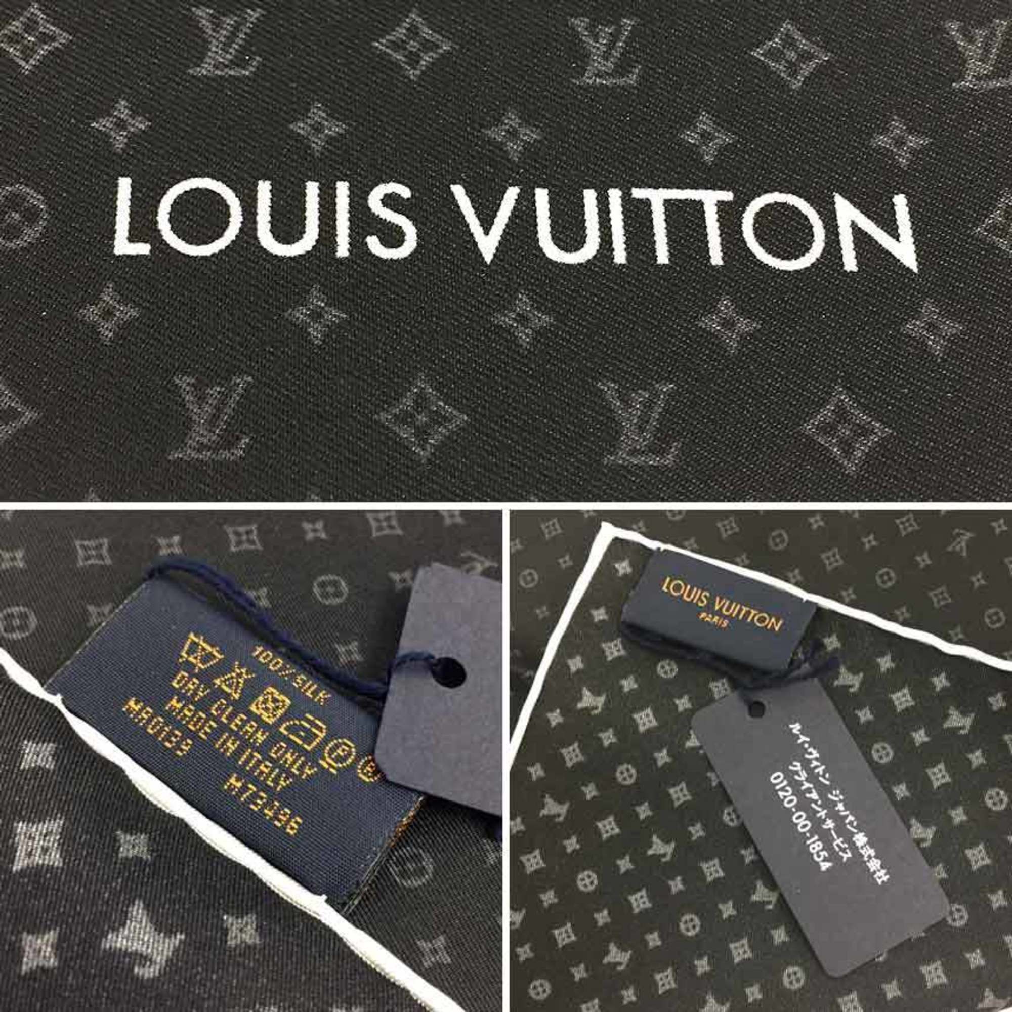 LOUIS VUITTON Louis Vuitton Monogram Scarf Muffler Pocket Square MR0139 Neckerchief Petite Black 100% Silk aq10075