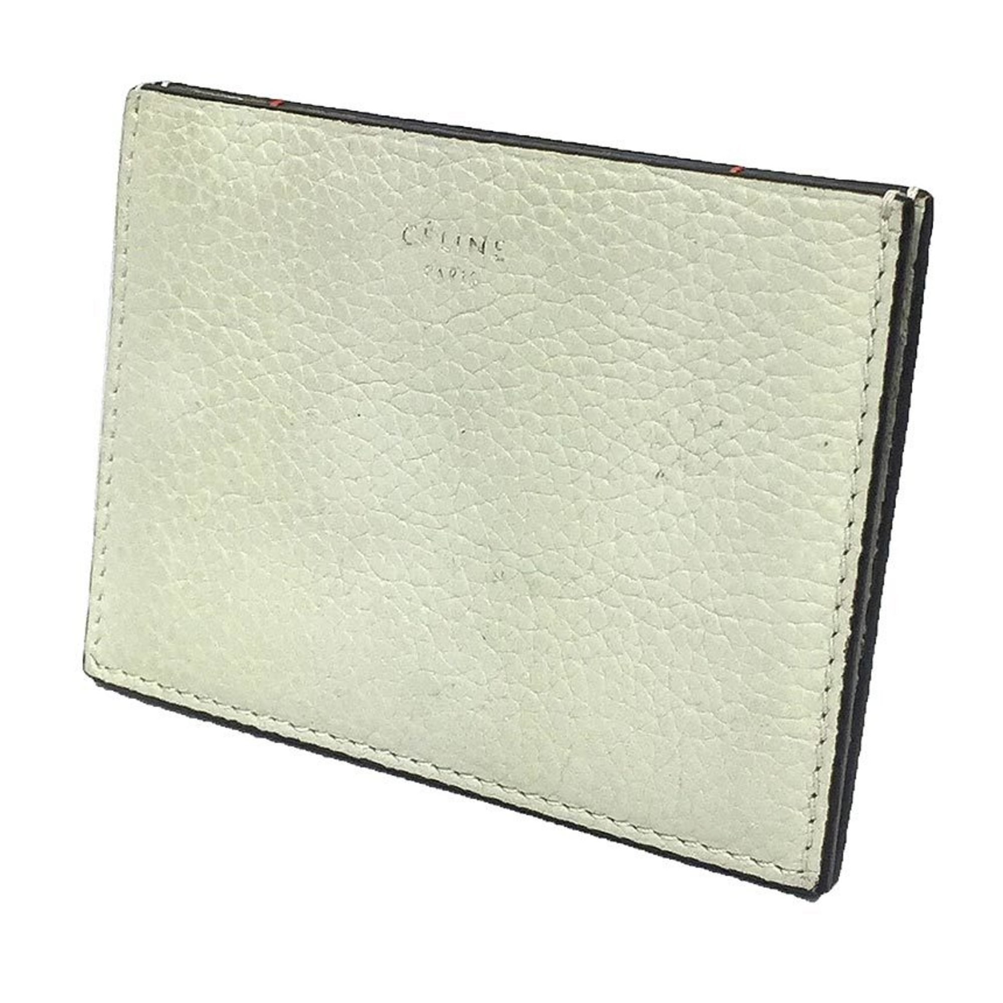 CELINE Card Case Leather Light Gray Wallet aq9975 10013896