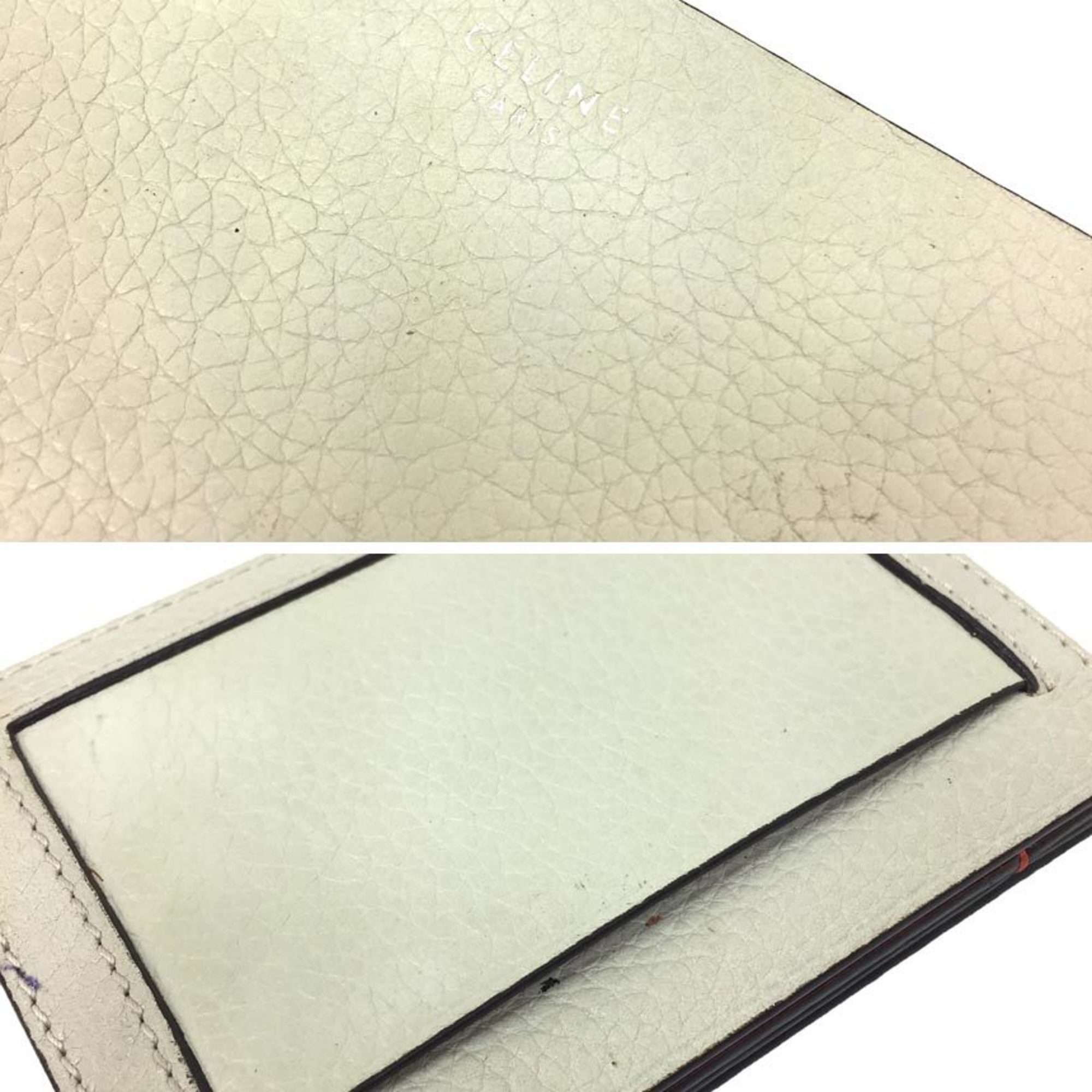 CELINE Card Case Leather Light Gray Wallet aq9975 10013896