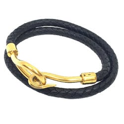 HERMES Jumbo Bracelet Leather Choker Braided Intrecciato Tresse Black x aq9966 10013237
