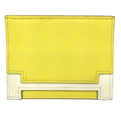 HERMES Multipris Card Case Business Holder Pass Bicolor C Stamped Swift Leather Yellow x White Wallet aq9985